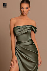 34124 - Classic Off-Shoulder Pleats Side Split Prom Formal Evening Dress