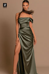 34124 - Classic Off-Shoulder Pleats Side Split Prom Formal Evening Dress