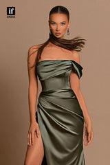 34124 - Classic Off-Shoulder Pleats Side Split Prom Formal Evening Dress