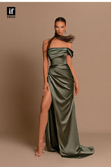 34124 - Classic Off-Shoulder Pleats Side Split Prom Formal Evening Dress