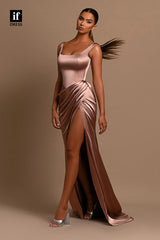 34128 - Elegant Double Straps Square Pleats Prom Formal Evening Dress