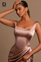 34128 - Elegant Double Straps Square Pleats Prom Formal Evening Dress