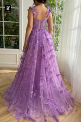 34140 - Classic A-Line Straps Appliques Sleeveless Prom Formal Party Dress with Slit