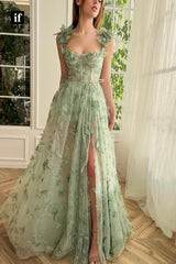 34140 - Classic A-Line Straps Appliques Sleeveless Prom Formal Party Dress with Slit
