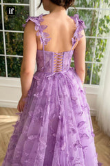 34140 - Classic A-Line Straps Appliques Sleeveless Prom Formal Party Dress with Slit