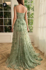 34140 - Classic A-Line Straps Appliques Sleeveless Prom Formal Party Dress with Slit