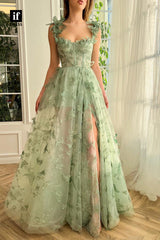 34140 - Classic A-Line Straps Appliques Sleeveless Prom Formal Party Dress with Slit