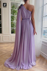 34144 - Charming One Shoulder Beads High Split A-Line Pleats Prom Formal Dress