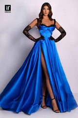 34146 - Sexy Spaghetti Straps A-Line High Slit Prom Formal Evening Dress