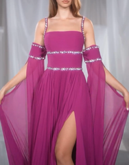 A-Line/Princess Spaghetti Straps Floor-Length Prom Dresses Sexy