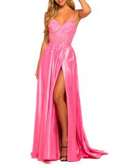 A-Line/Princess Spaghetti Straps Floor-Length Prom Dresses Sexy