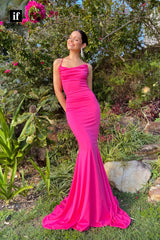 34161 - Sexy Spaghetti Straps Scoop Mermaid Satin Long Prom Formal Dress