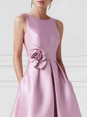 A-Line/Princess Boat Neck Sleeveless Floor-Length Prom Dresses With Pocket Pure Color