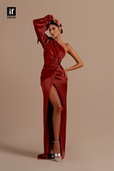 34184 - One Shoulder High Slit Long Sleeve Prom Formal Dress with Slit