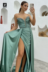 34187 - Off-Shoulder V-Neck Beads Sheath  Prom Evening Formal Dress with Slit