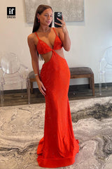 34234 - Sexy/Hot Spaghetti Straps V-Neck Beads Hollow 2024 Prom Party Dress
