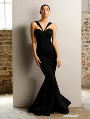 Minimalist Elegant Engagement Formal Evening Birthday Dress Halter Neck Sleeveless Floor Length Stretch Satin with Ruched