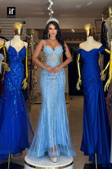 34384 - Stunning Strap Sequins Appliques Sleeveless Prom Evening Formal Dress