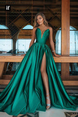 34483 - Chic Off Shoulder A-Line High Split Empire-Waist Long Prom Dress with Stain Prom Formal Evening Dress
