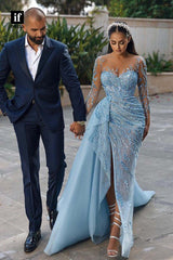 34618 - Charming A-Line Long Sleeves Beads Pleats Prom Evening Formal Dress