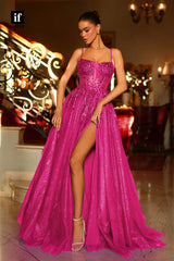 34732 - Glamorous A-Line Sequins Appliques Prom Evening Formal Dress with Slit