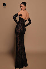 34778 - Charming Off-Shoulder Lace Appliques Pleats Evening  Party Formal Dress with Split