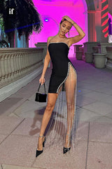 34853 - Sexy/Hot Strapless High Slit Sleeveless Short Party Prom Homecoming Dress