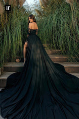 34921 - Stunning Strapless High Slit Gloves Prom Evening Dress with Train