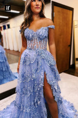 35021 - Classic Strapless Lace Appliques Side Split Long Prom Evening Gown