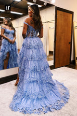 35021 - Classic Strapless Lace Appliques Side Split Long Prom Evening Gown
