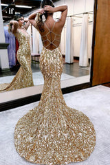 35036 - Glomaorous Deep V-Neck Sequins Appliques Meramid Prom Evening Dress