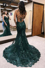 35037 - Stunning V-Neck Lace Appliques Mermaid Long Evening Prom Dress