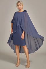 Sheath/Column Beaded Knee-Length Chiffon Mother of the Bride Dress