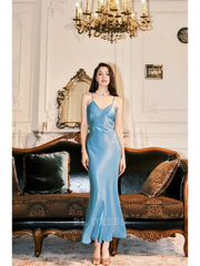 Sheath Spaghetti Straps Sleeveless Ice Blue formal dresses Bridesmaid Dresses evening gown Prom Dress