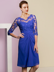 Two Piece Mother of the Bride Dress Formal Wedding Guest Vintage Elegant V Neck Knee Length Chiffon Lace Half Sleeve Jacket Dresses with Appliques