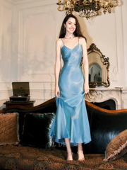 Sheath Spaghetti Straps Sleeveless Ice Blue formal dresses Bridesmaid Dresses evening gown Prom Dress