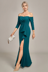 Mermaid Off The Shoulder Cascading Ruffled Mother Of The Bride Dress