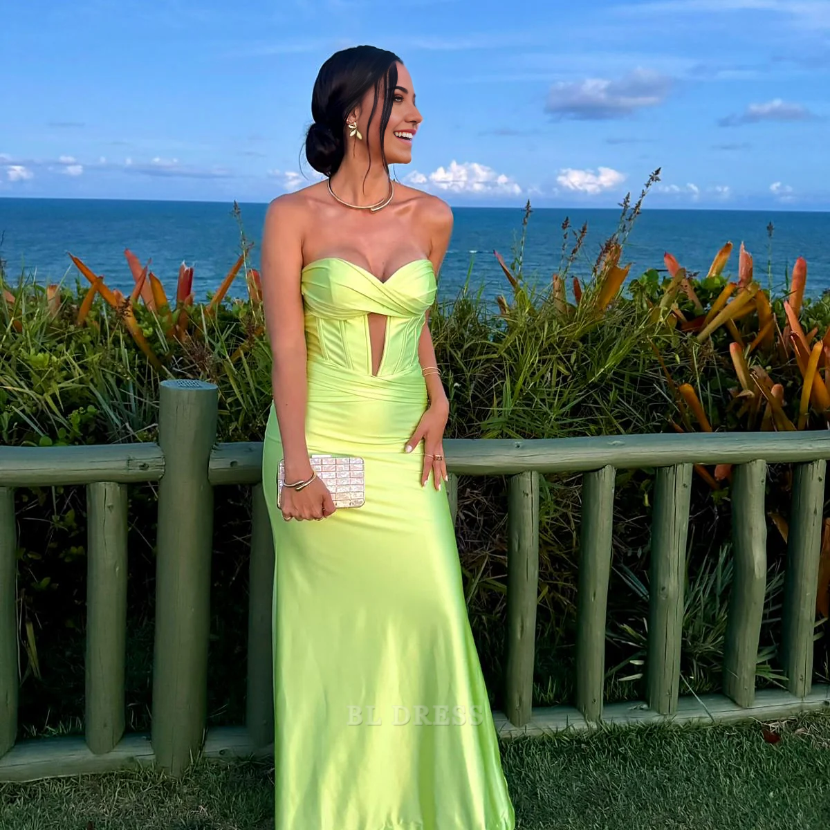 Mermaid Sweetheart Green Satin formal dresses Bridesmaid Dresses evening gown Prom Dress