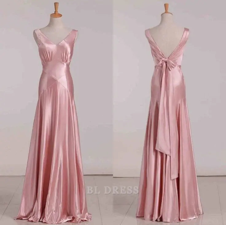 Mermaid V Neckline Backless Long Satin formal dresses Bridesmaid Dresses evening gown Prom Dress