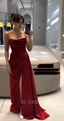 Mermaid Spaghetti Straps Burgundy Slit formal dresses Bridesmaid Dresses evening gown Prom Dress