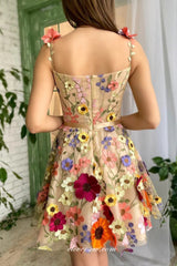 3D Floral Lace Square Neck Sleeveless Short Party Dresses, CP1015