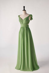 Flare riemen matcha groene lange bruidsmeisje jurk