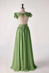 Flare riemen matcha groene lange bruidsmeisje jurk