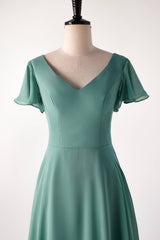 Flare mouwen eucalyptus chiffon lange bruidsmeisje jurk