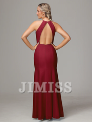 Hanging neck backless chiffon side slit bridesmaid dress