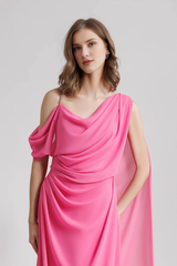 Asymmetric neckline backless and floor length gown evening dresses