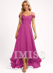 A-line off-shoulder asymmetric chiffon bridesmaid dress