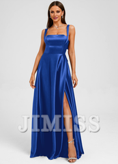 Bow A-line straight satin and floor length Prom dress