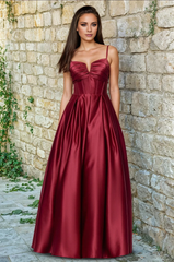 Jimiss A-line V-neck slim shoulder strap backless and floor length evening dress