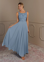 Two Piece A-Line Scoop lace Chiffon Dusty Blue formal dresses evening dress Mother of the Bride Dresses
